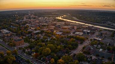 Aerial View of Mankato, Minnesota at Dusk