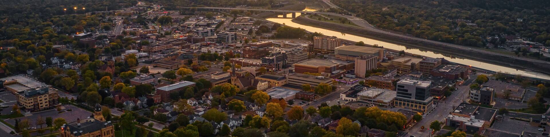 Aerial View of Mankato, Minnesota at Dusk