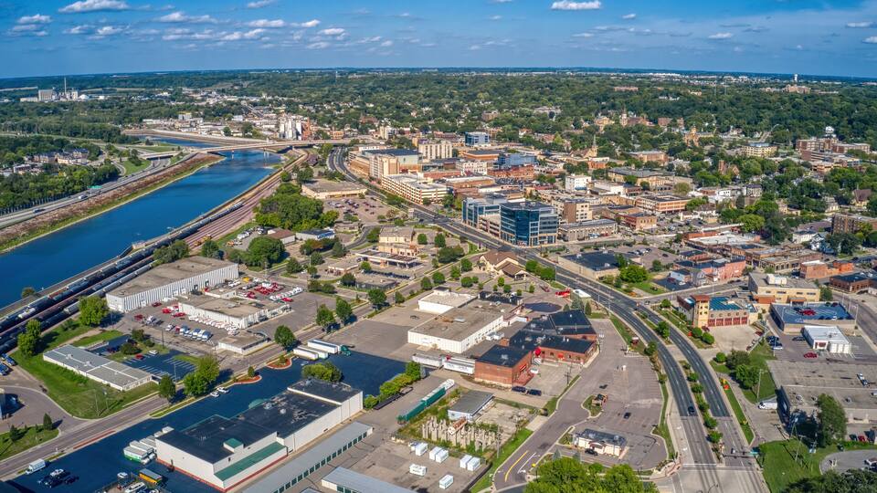 Aerial View of the Downtown Business District of Mankato, Minnesota