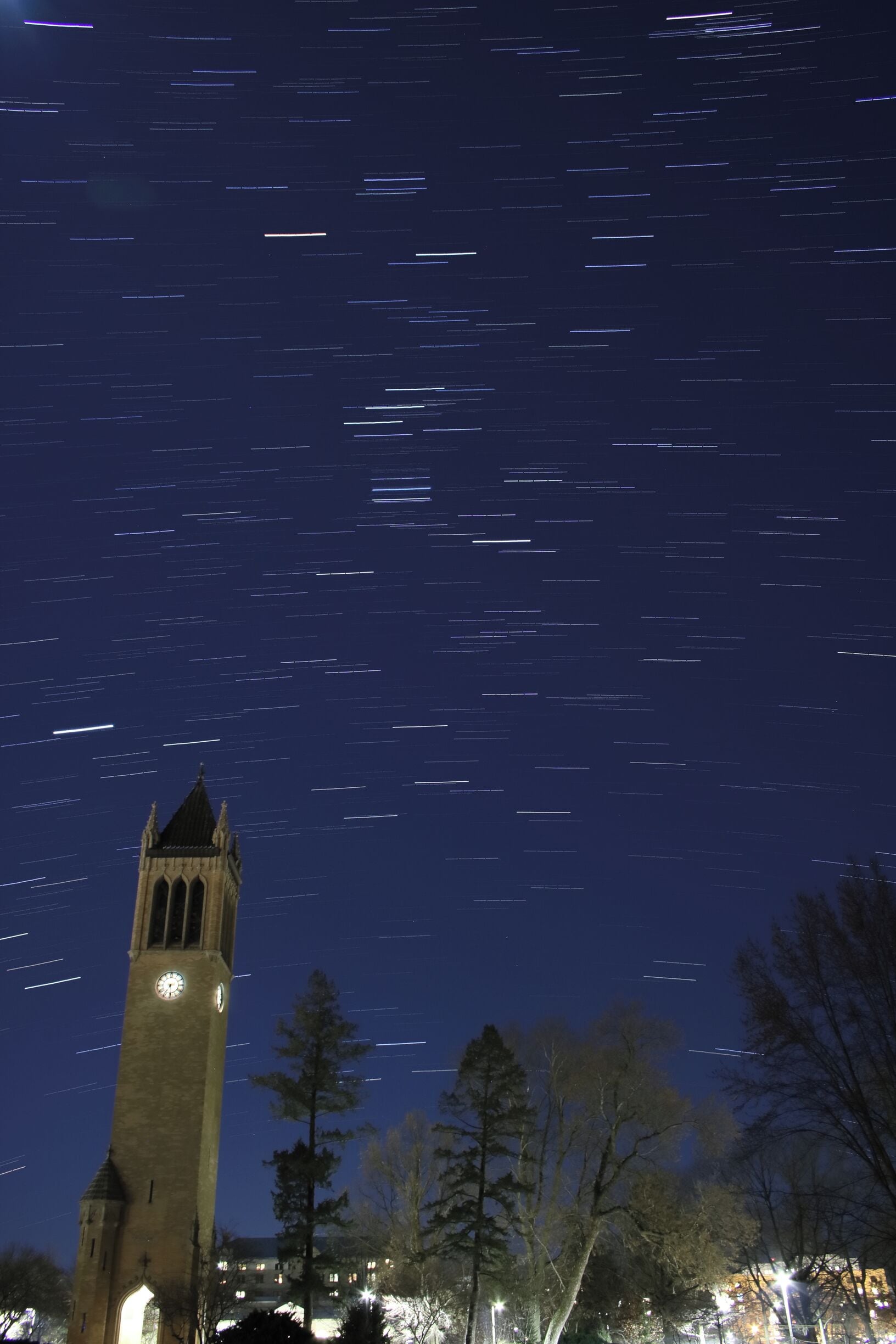 Iowa State University's Camanile stands tall as stars streak past
