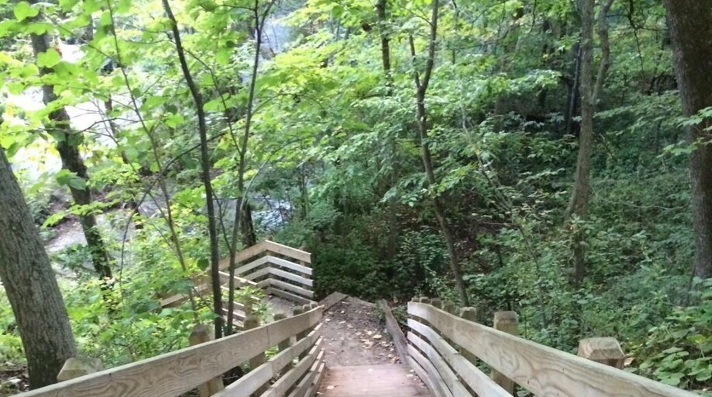 Beautiful park full of hiking trails and boardwalks with a view of the waterfall.