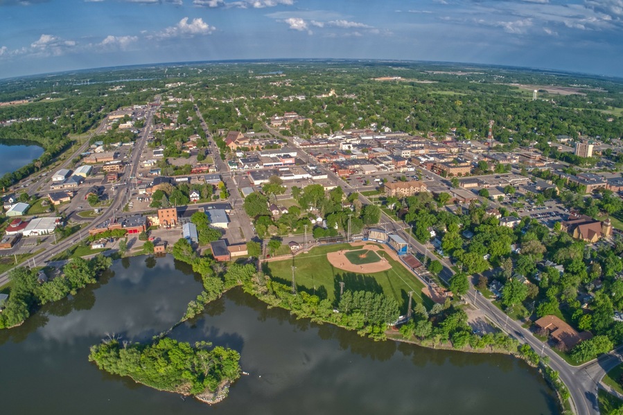 Aerial view of downtown Alexandria, Minnesota