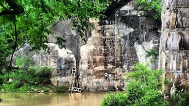 Rope swing, swimming hole and pier.