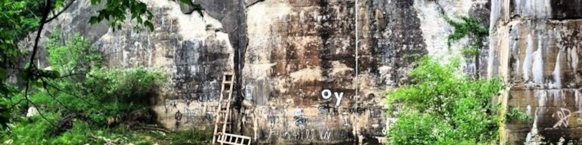 Rope swing, swimming hole and pier.