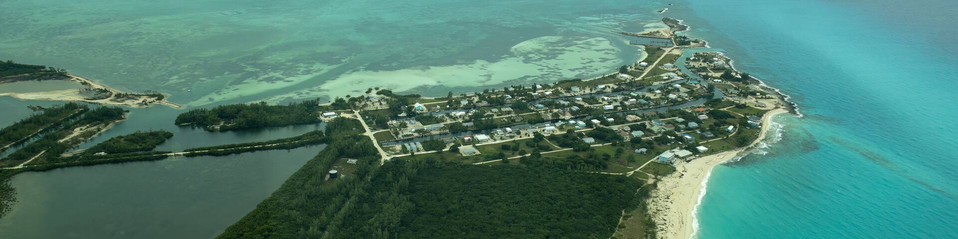 An aerial view of Nixon's Harbour in South Bimini, Bahamas