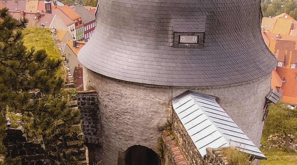 "Burg Stolpen" is a castle built on top of the SchloĂberg in the historical town of Stolpen.