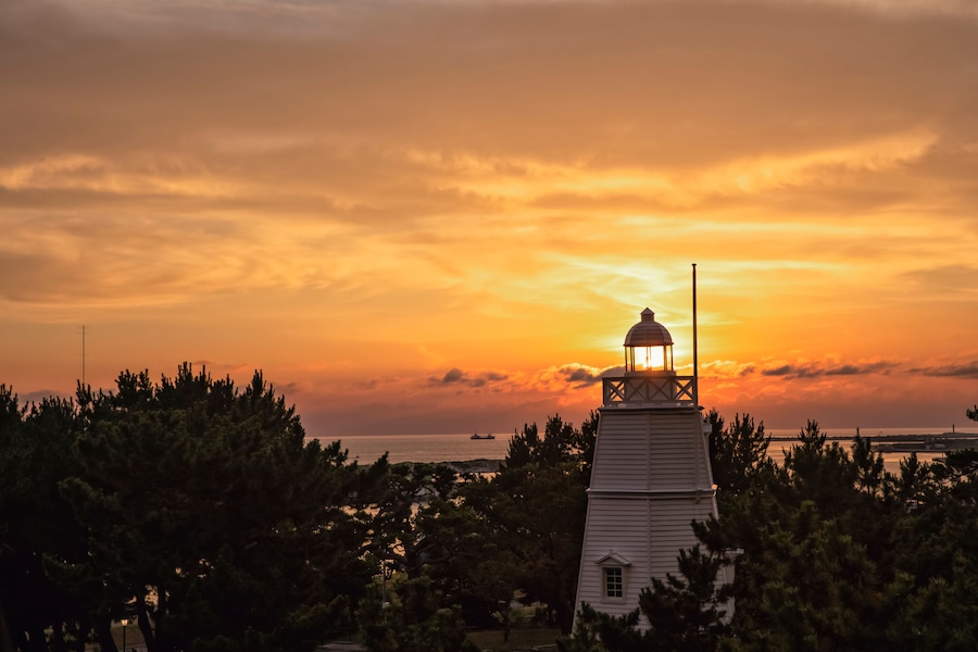 Sunset at Hiyoriyama Park in Sakata city, Yamagata, Japan