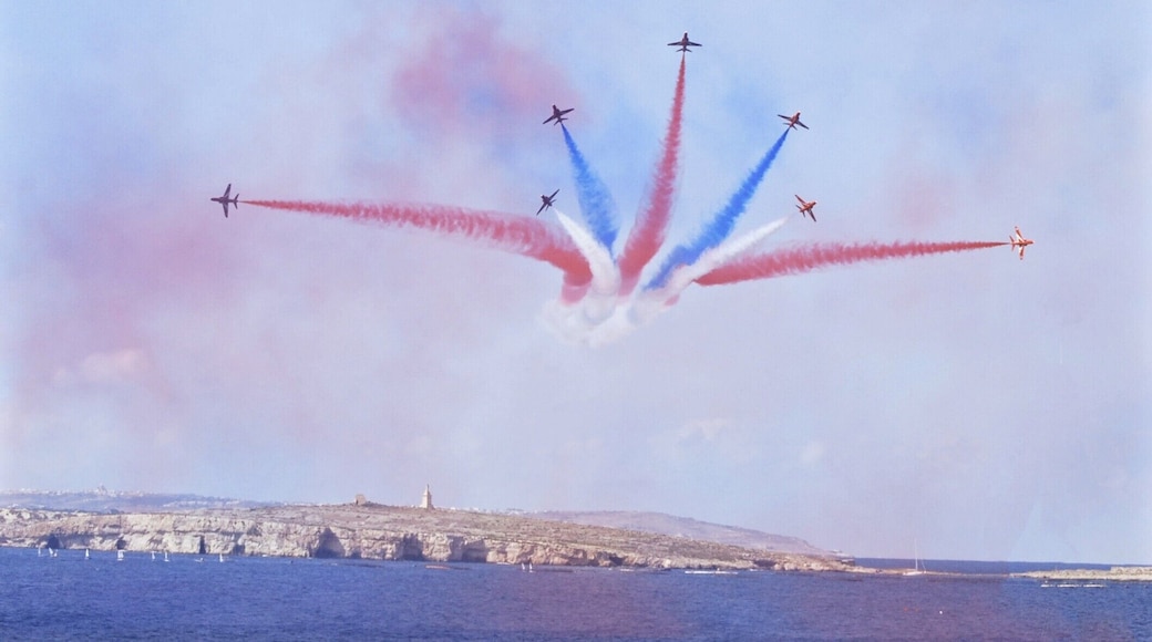 Sept 2008 sat having lunch in the sun, enjoying the best free air show in the world. Red Arrows flightline straight at us.