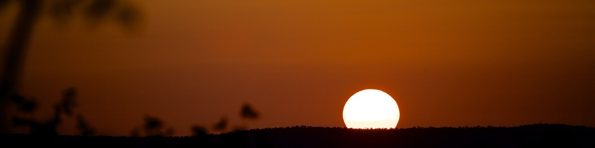 Un atardecer sobre el perfil de una colina con vegetación escasa.