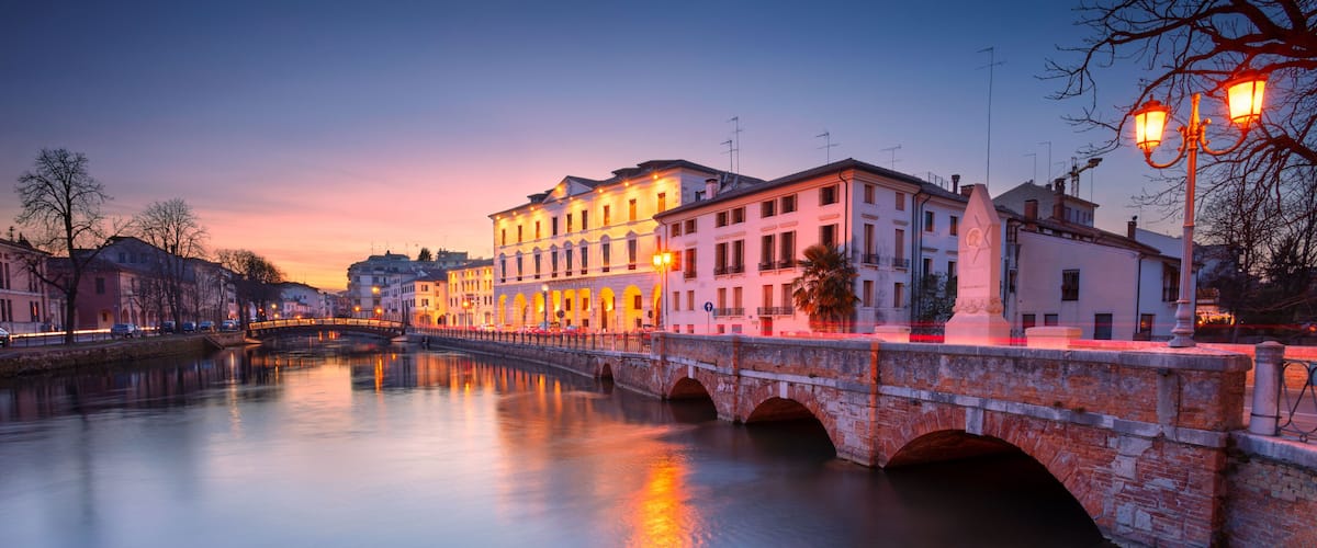 Treviso, Italy. Panoramic cityscape image of Treviso, Italy with University of Padua at spring sunset.