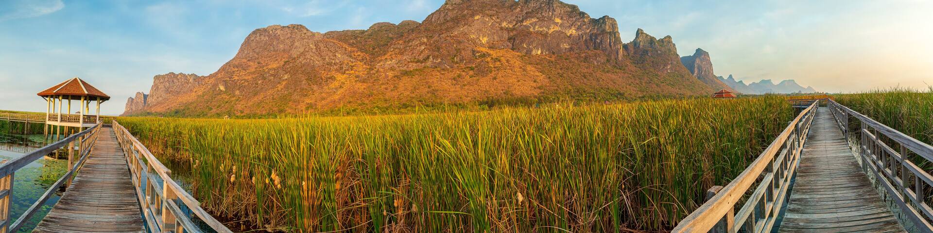 Wooden walkway in Khao Sam Roi Yot National Park, Kui Buri District, Prachuap Khiri Khan, Thailand