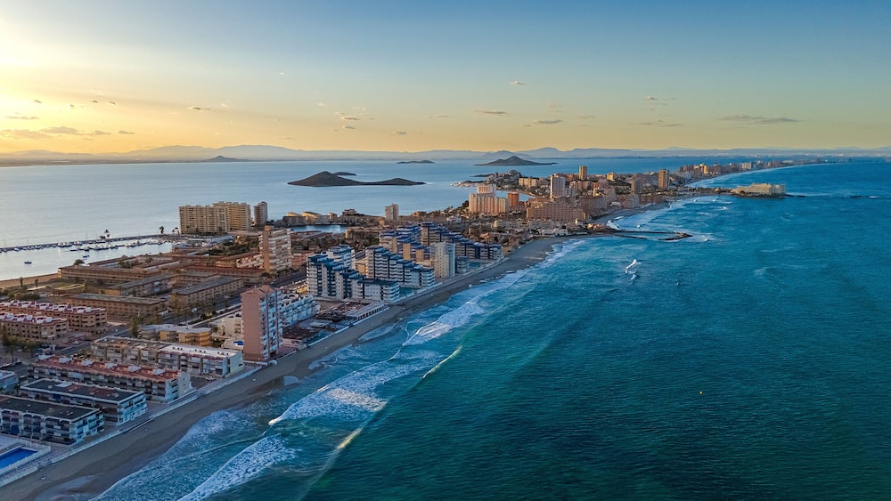 Aerial view of La Manga del Mar Menor, Region of Murcia, Spain