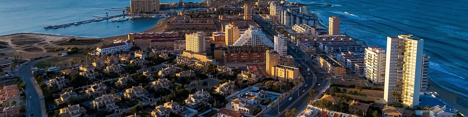 Aerial view of La Manga del Mar Menor, Region of Murcia, Spain
