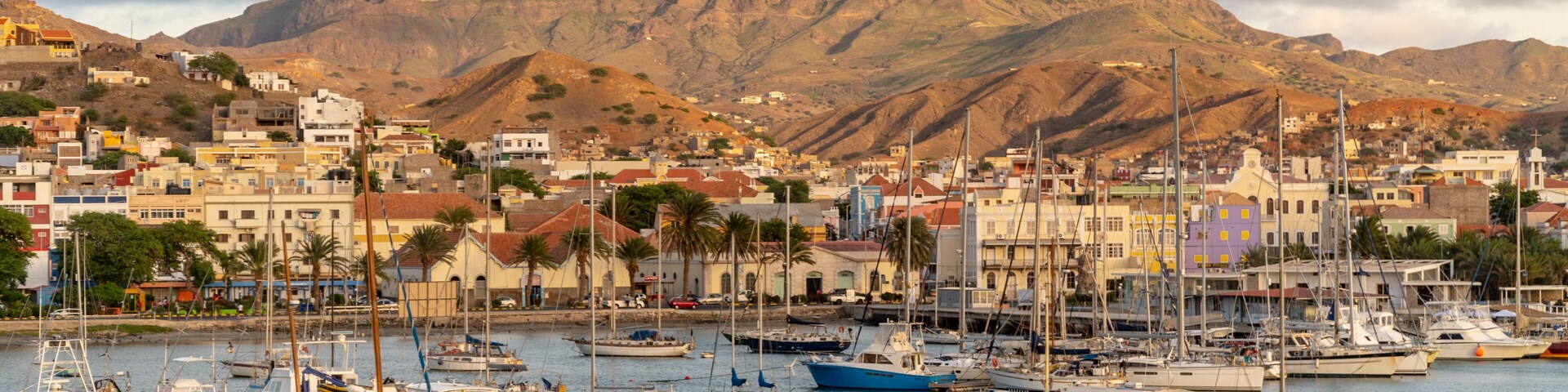 View on the harbor of Mindelo at dusk