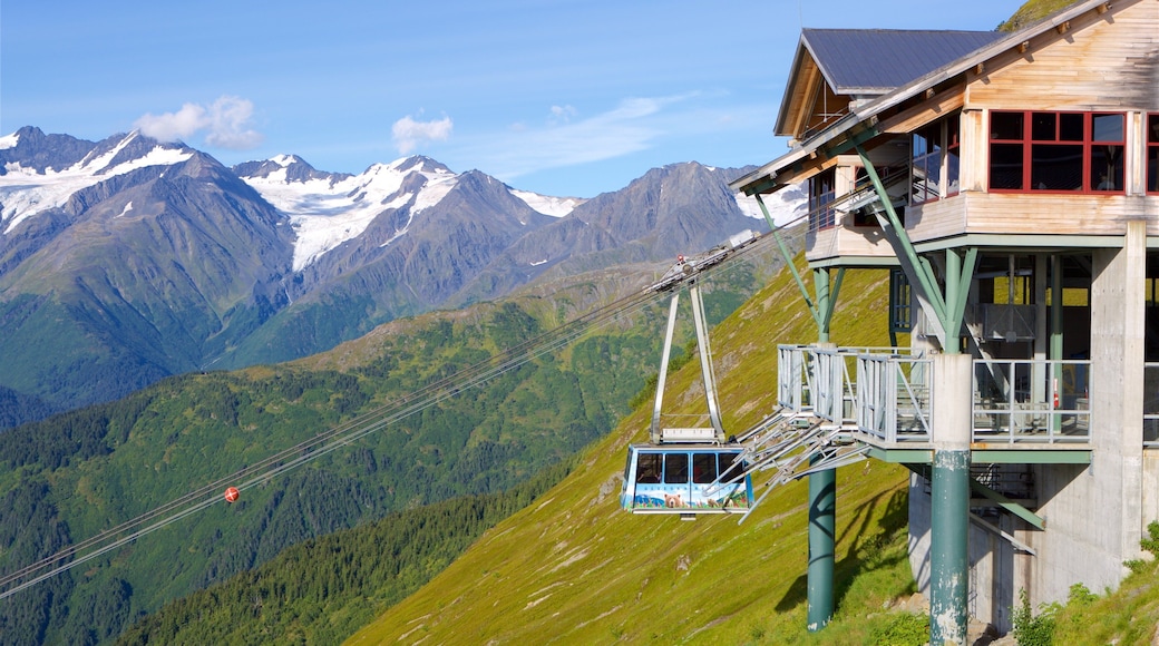 Anchorage featuring a gondola, mountains and tranquil scenes