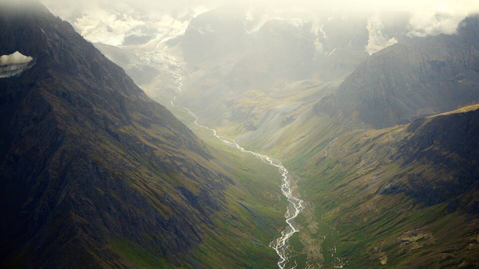 A river winding through a mountainous valley.