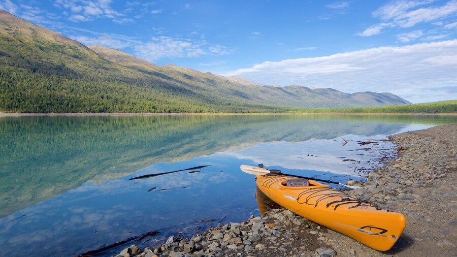 Eklutna Lake featuring kayaking or canoeing and a lake or waterhole