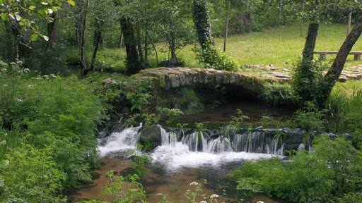 Francos bridge or "Mouros' bridge" over Tinto river, between the municipalities of Teo and Brión, in Galicia, Spain.