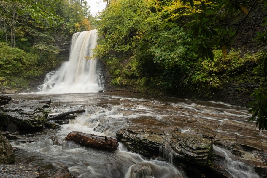 Waterfall and shallow rocky stream
