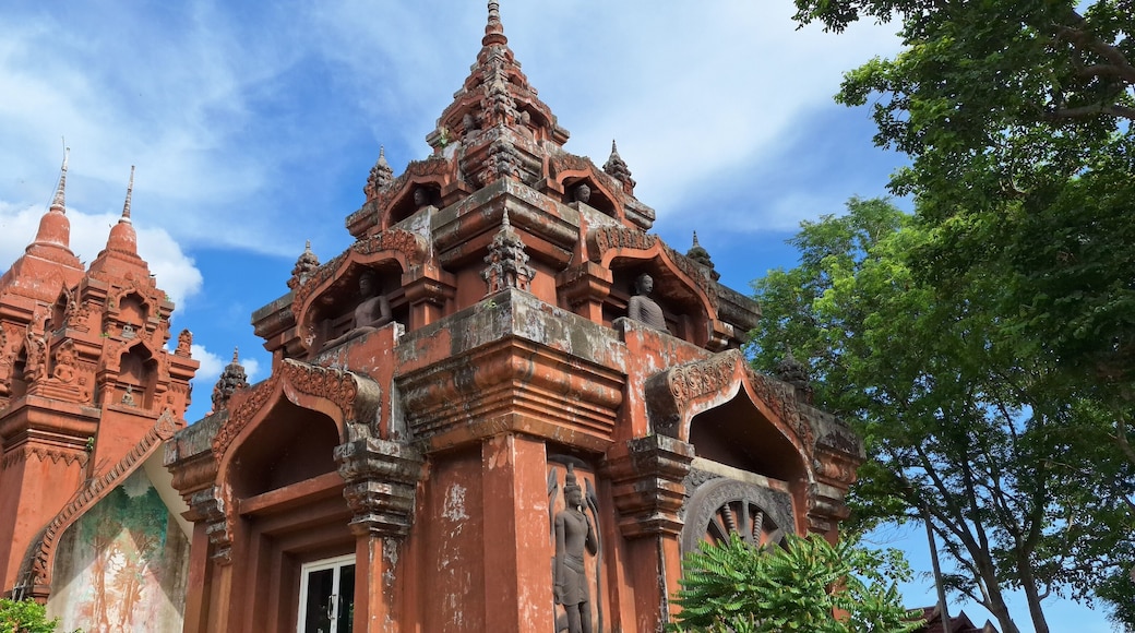 Wat Khao Angkhan 7 May 2025 The architecture of Wat Khao Angkhan with blue sky with clouds is located in Chaloem Phra Kiat District, Buriram Province, Thailand.