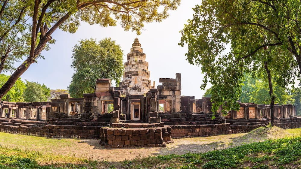 Panorama of Prasat Phanom Wan Historical Park, Nakhon ratchasima, Thailand. Built from sandstone in ancient Khmer times