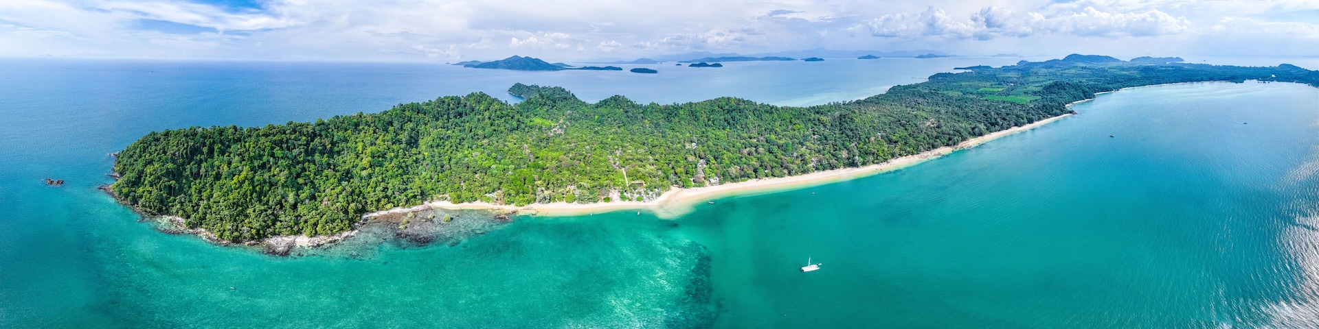 Aerial view of Koh Phayam beach in Ranong, Thailand