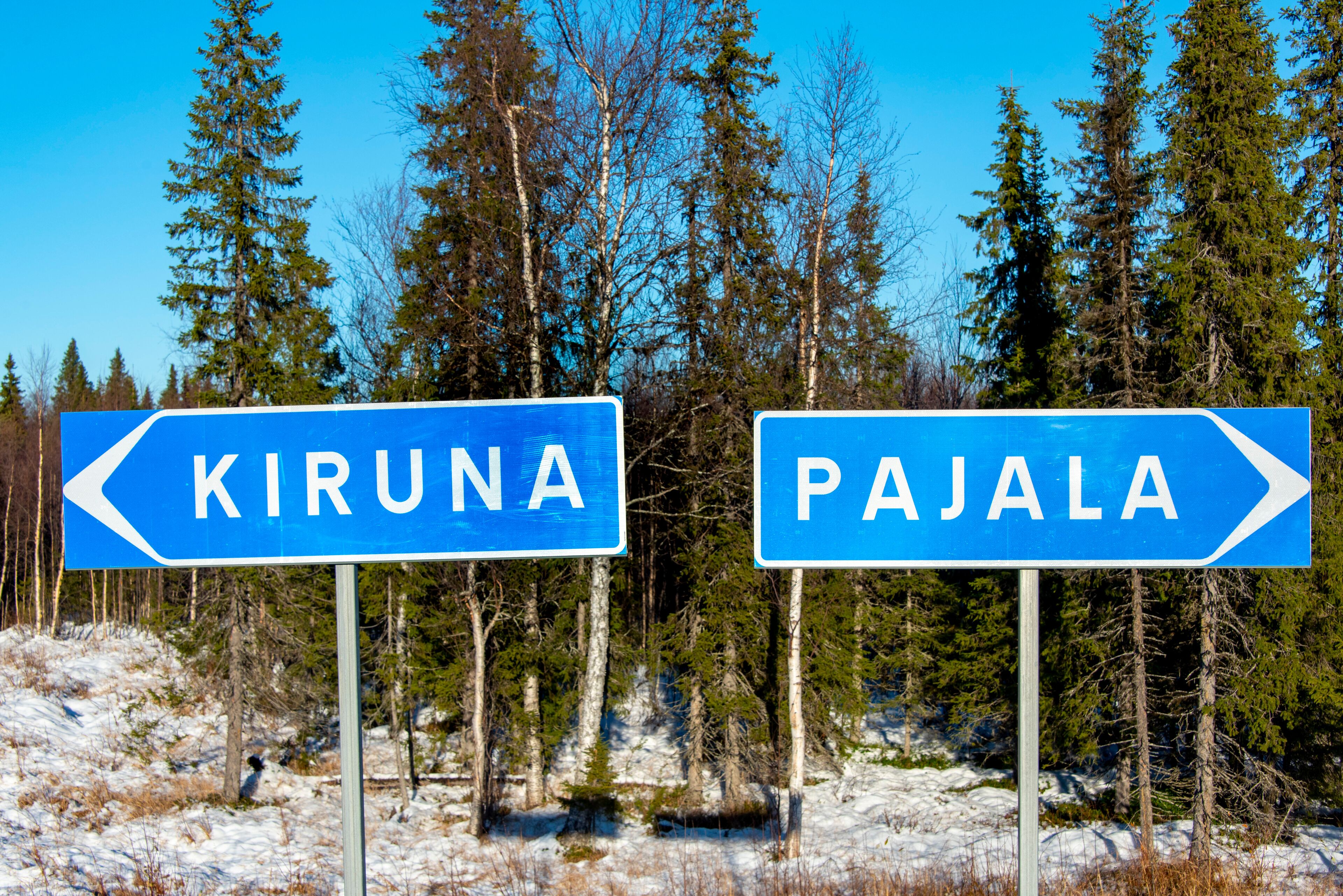 Direction Sign on Swedish County Road 395 in Lapland