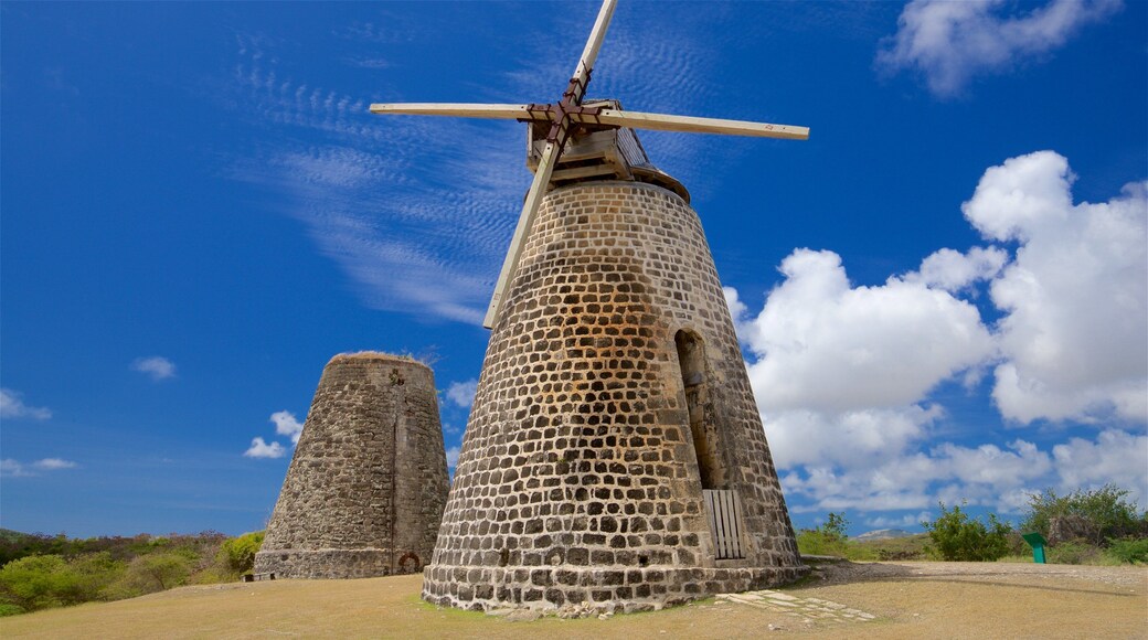 Betty\'s Hope Sugar Plantation showing a windmill and heritage elements