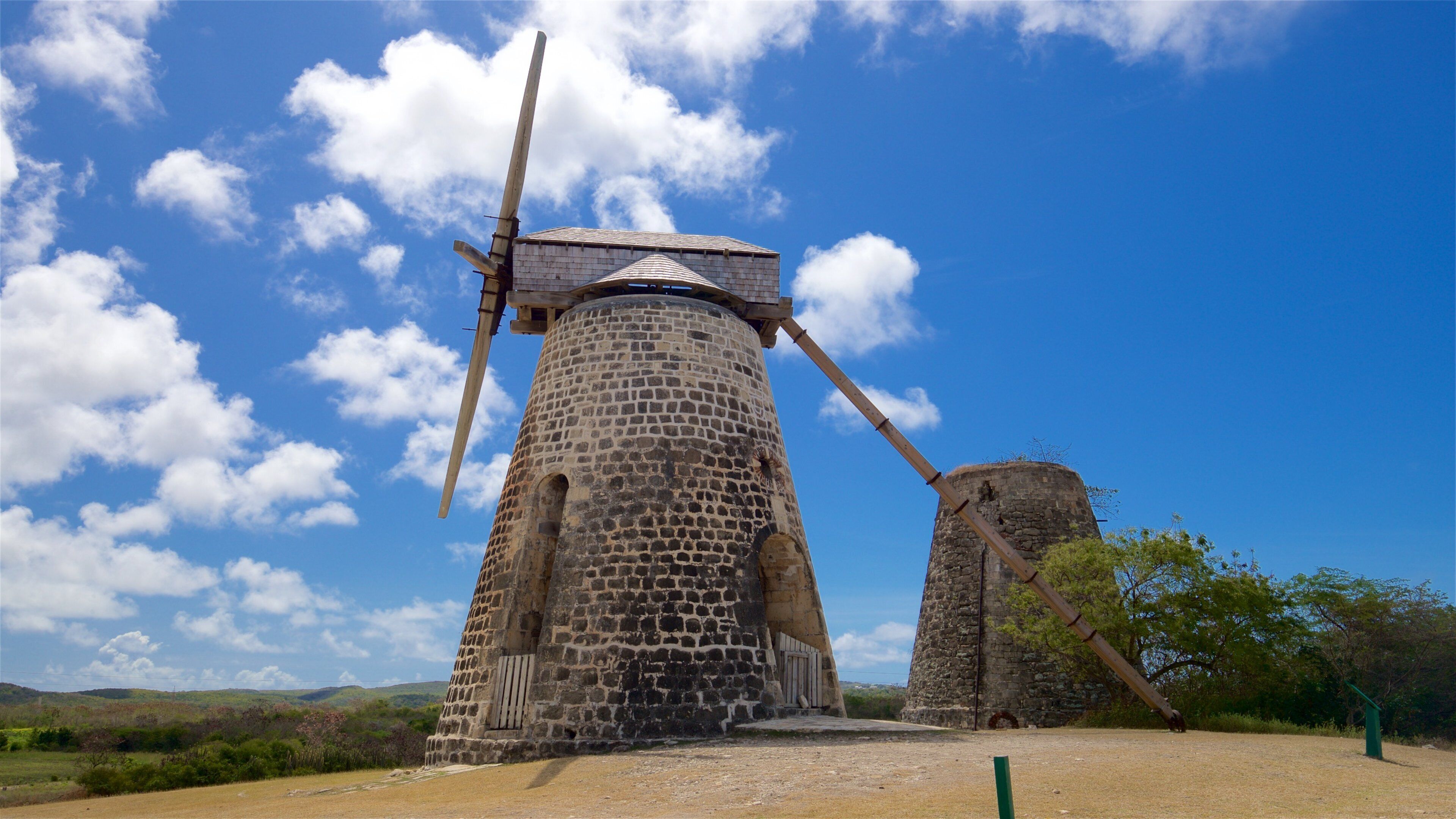 Betty\'s Hope Sugar Plantation showing a windmill and heritage elements