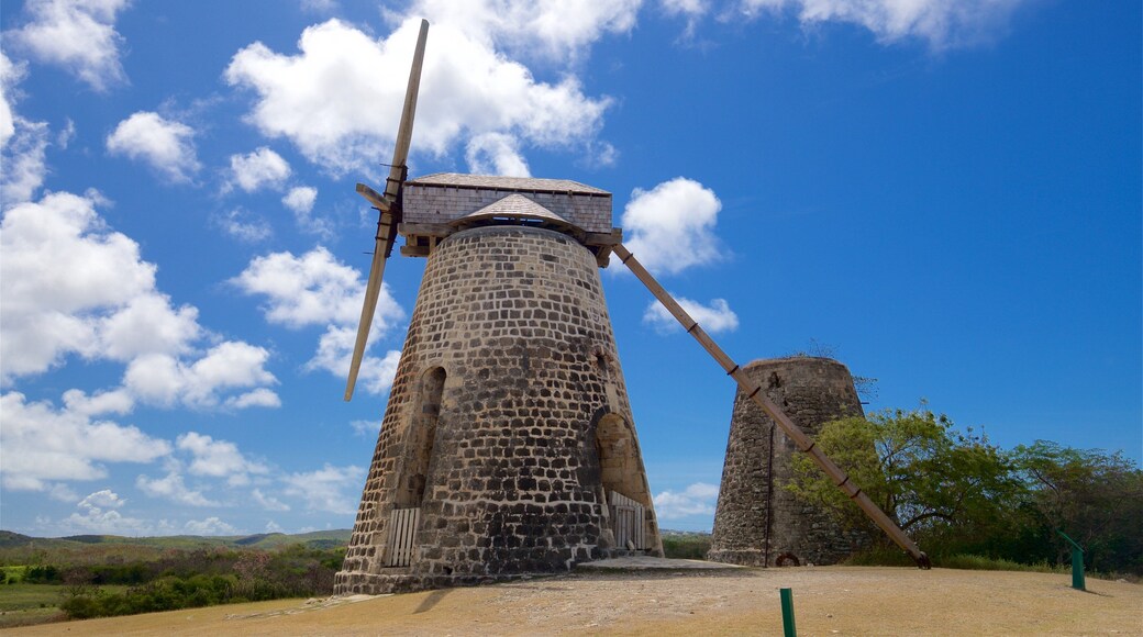 Betty\'s Hope Sugar Plantation showing a windmill and heritage elements