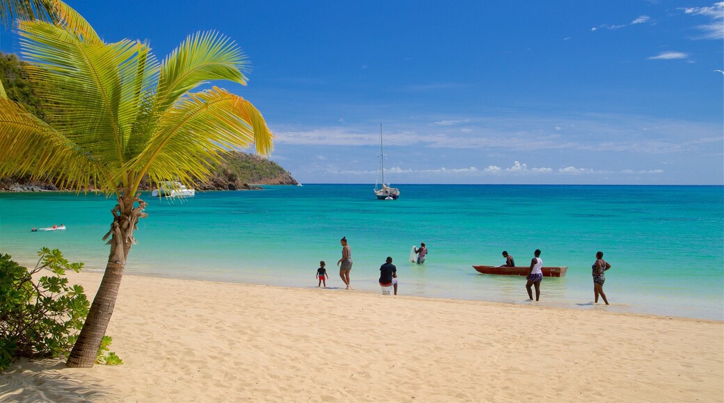 Carlisle Bay Beach showing general coastal views, a sandy beach and boating