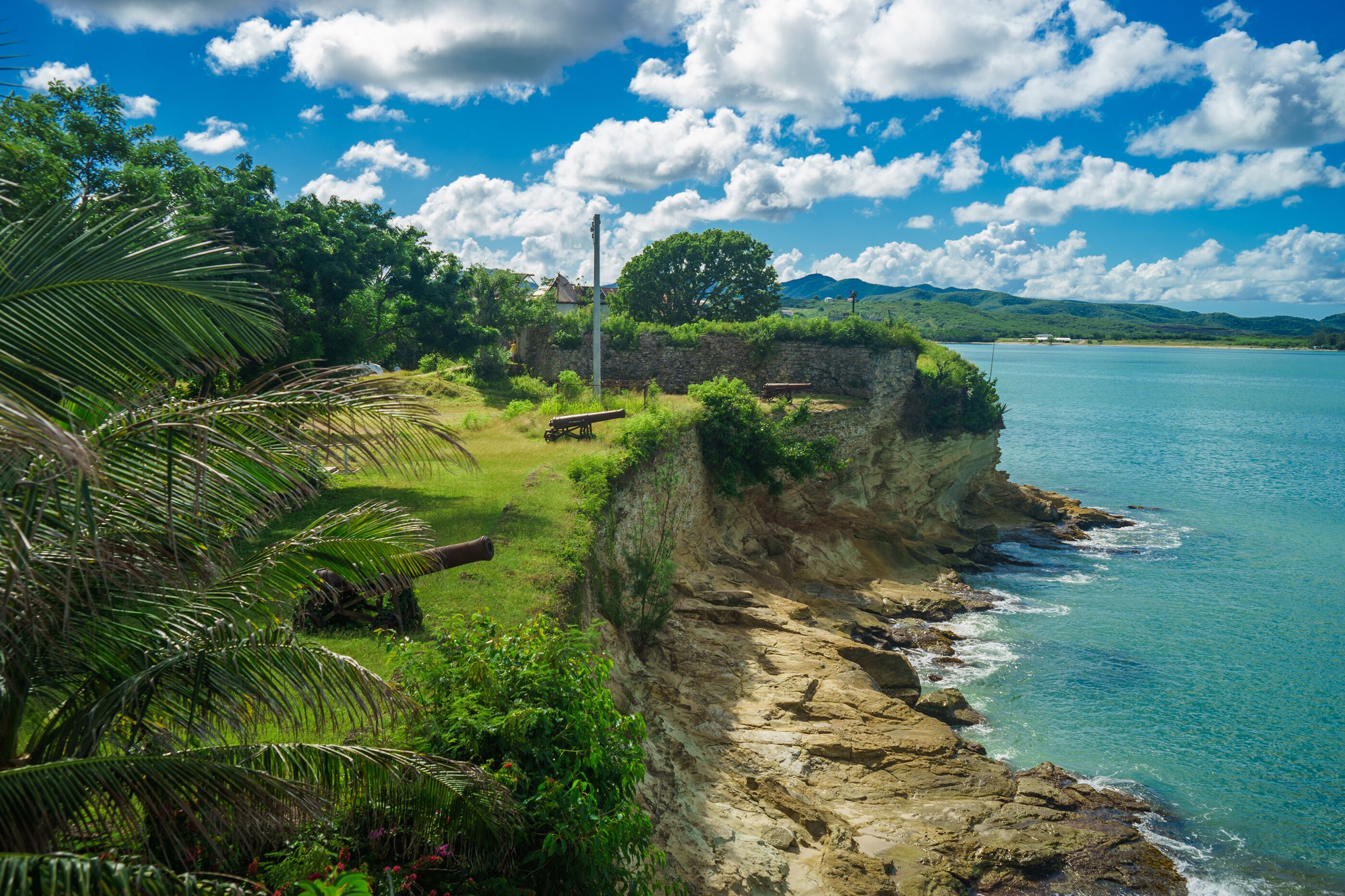 Old cannons at Fort James in Antigua island