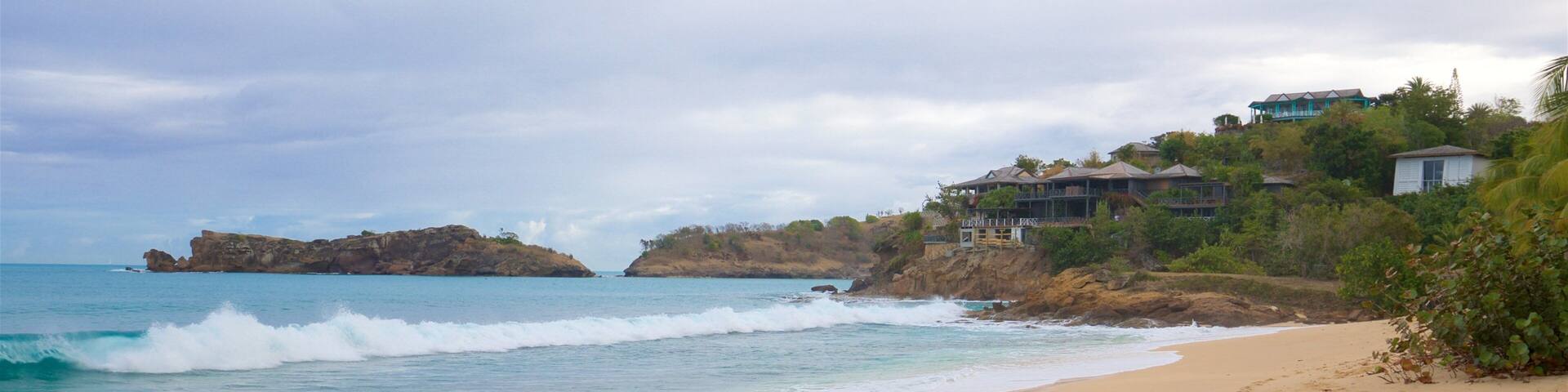 Galley Bay which includes a beach, general coastal views and island images