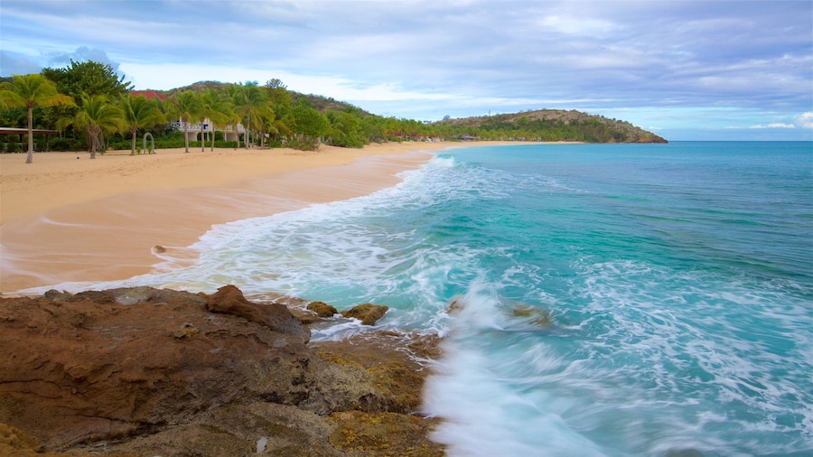 Galley Bay which includes a beach, general coastal views and rugged coastline