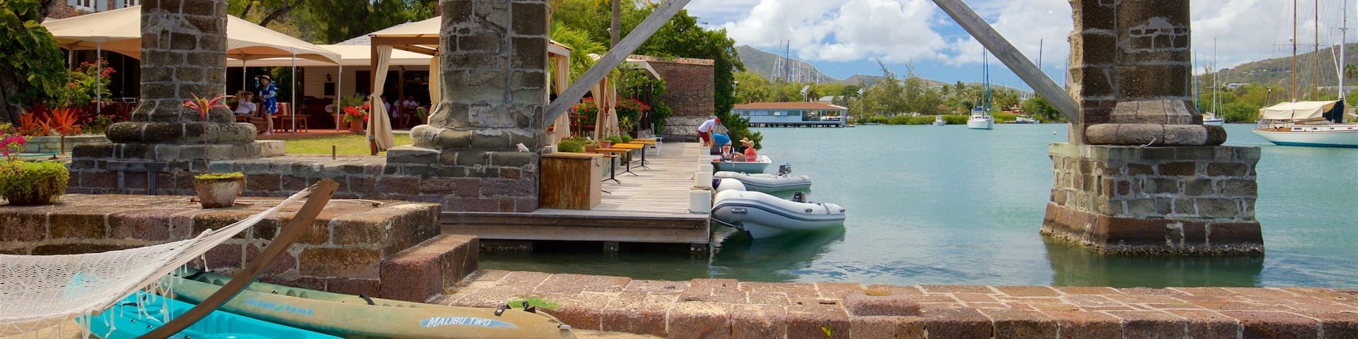 Nelson\'s Dockyard featuring a bay or harbor
