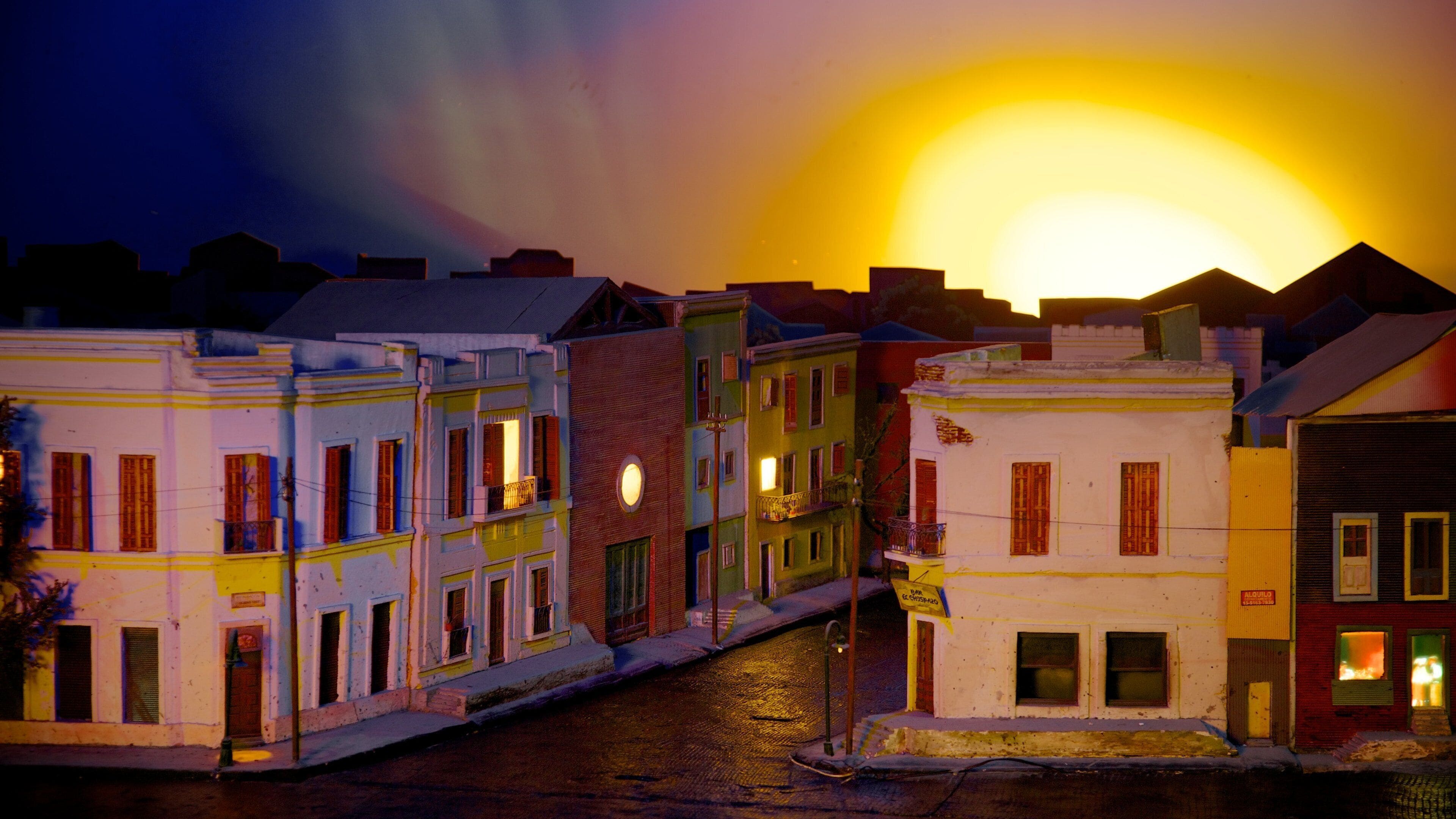 La Bombonera toont een huis en een zonsondergang