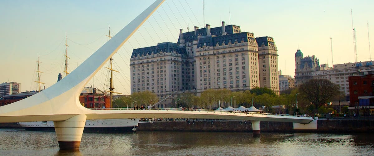 Women\'s Bridge featuring modern architecture, a river or creek and a bridge