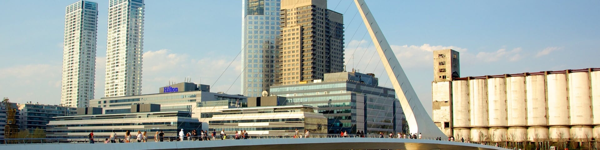 Puente de la Mujer que incluye un puente, un edificio alto y arquitectura moderna