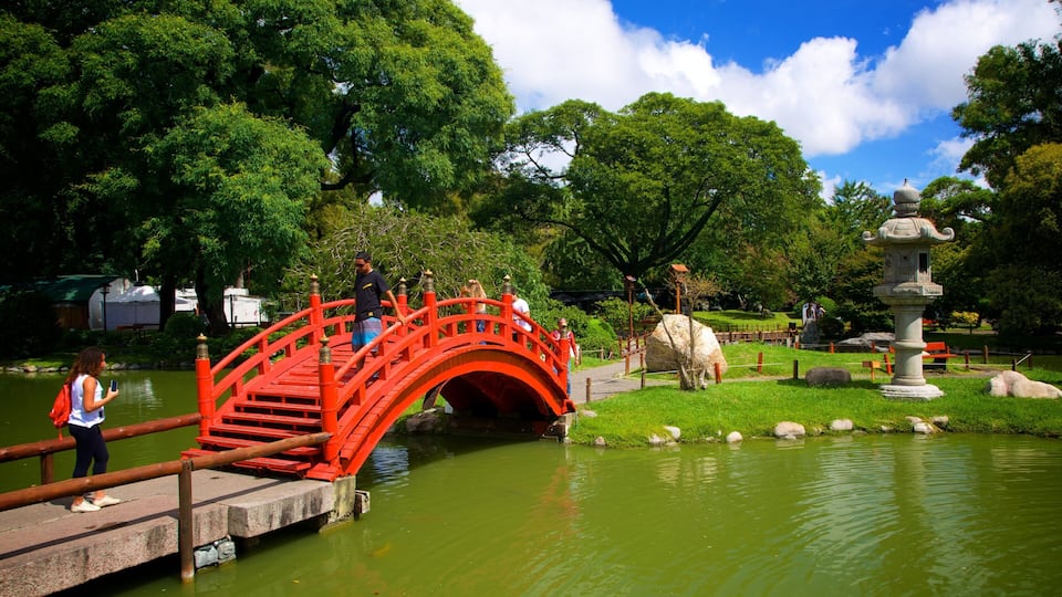 Japanese Garden showing a pond and a park