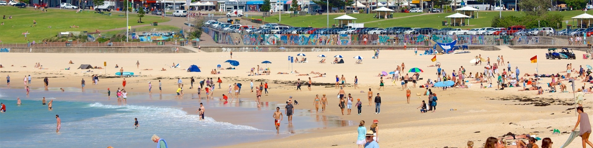 Bondi Beach showing a coastal town, general coastal views and a beach