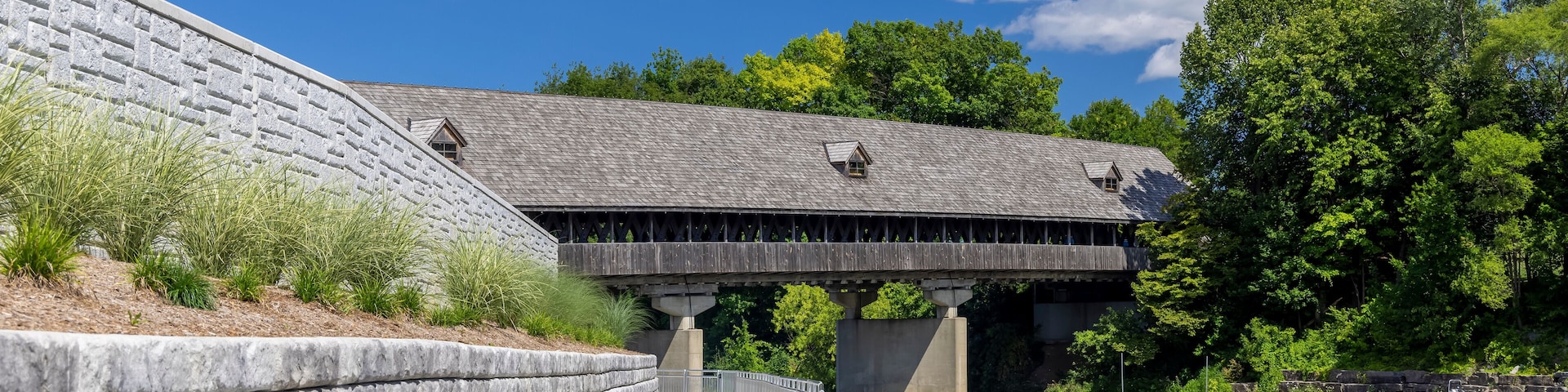 Covered bridge in Frankenmuth, Michigan over Cass river