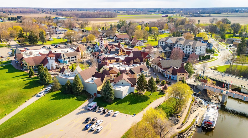 Frankenmuth Aerial View Along River on Sunny Day