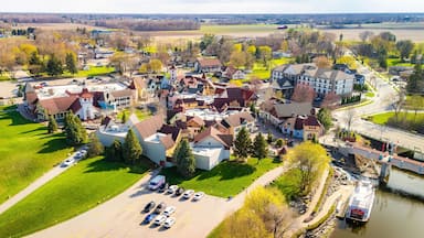 Frankenmuth Aerial View Along River on Sunny Day