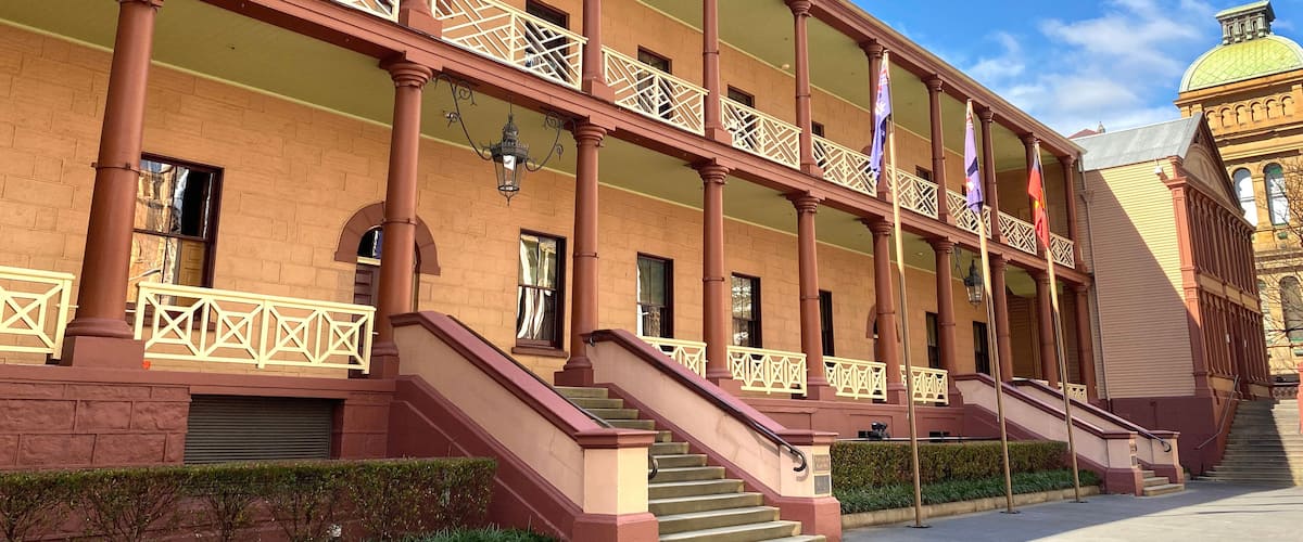 Parliament House facade in Sydney. A heritage-listed buildings housing the Parliament of the state of New South Wales, Australia.