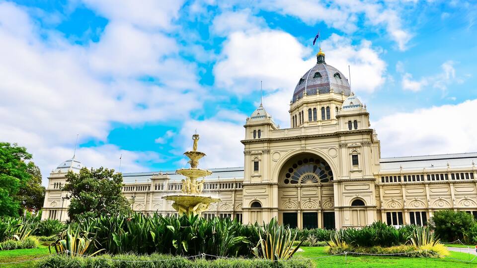 View of the Royal Exhibition Building in Melbourne, Australia.