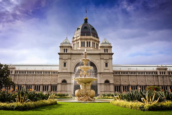 Royal Exhibition Building behind Carlton Gardens in Melbourne, Victoria, Australia. First building in Oz to be awarded UNESCO world heritage status. One of last remaining 19thC exhibition buildings.