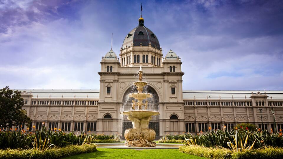 Royal Exhibition Building behind Carlton Gardens in Melbourne, Victoria, Australia. First building in Oz to be awarded UNESCO world heritage status. One of last remaining 19thC exhibition buildings.