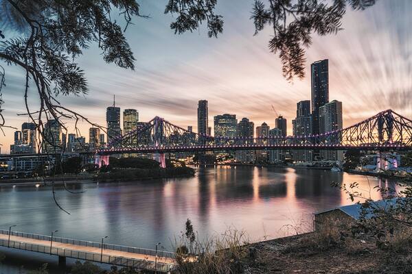 The Brisbane City & Story Bridge scenery seen during the blue hour seen from Wilson Outlook Reserve, Shutterstock ID 689643508, Purchase Order: SP-1822 ANZ-18120 Wotif Search Engine - Destination Imag