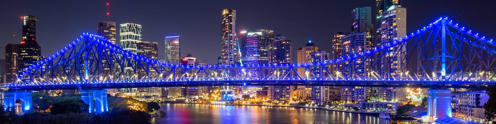 Story Bridge featuring a bridge, night scenes and a river or creek