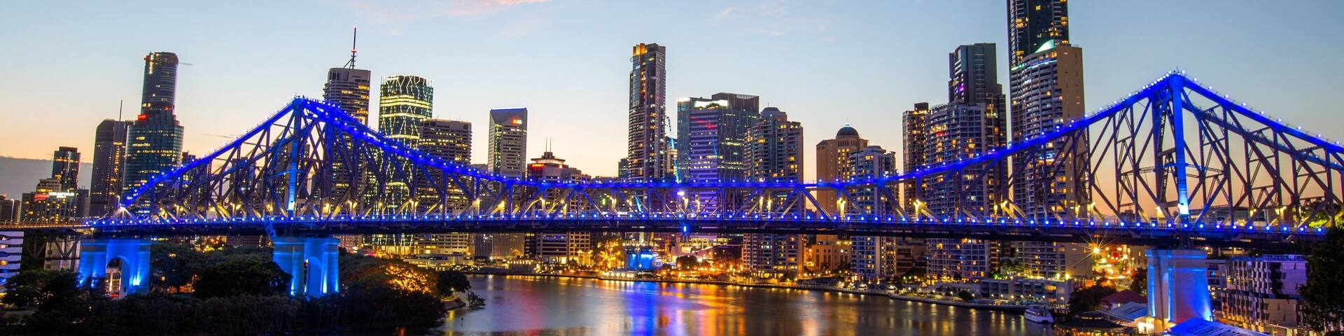 Story Bridge featuring a city, a river or creek and a bridge